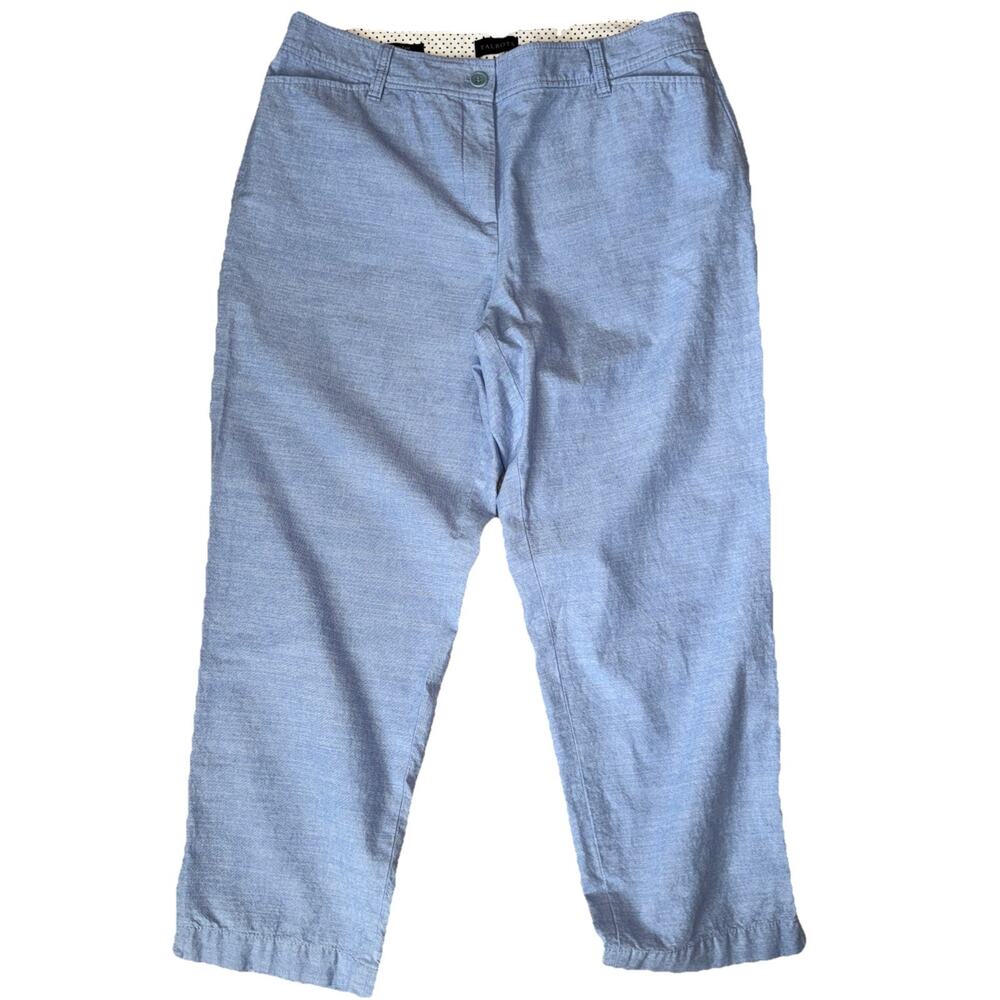 Talbots Perfect Crop Pant chambray Blue Curvy Fit Stretch Button Hem Size 10